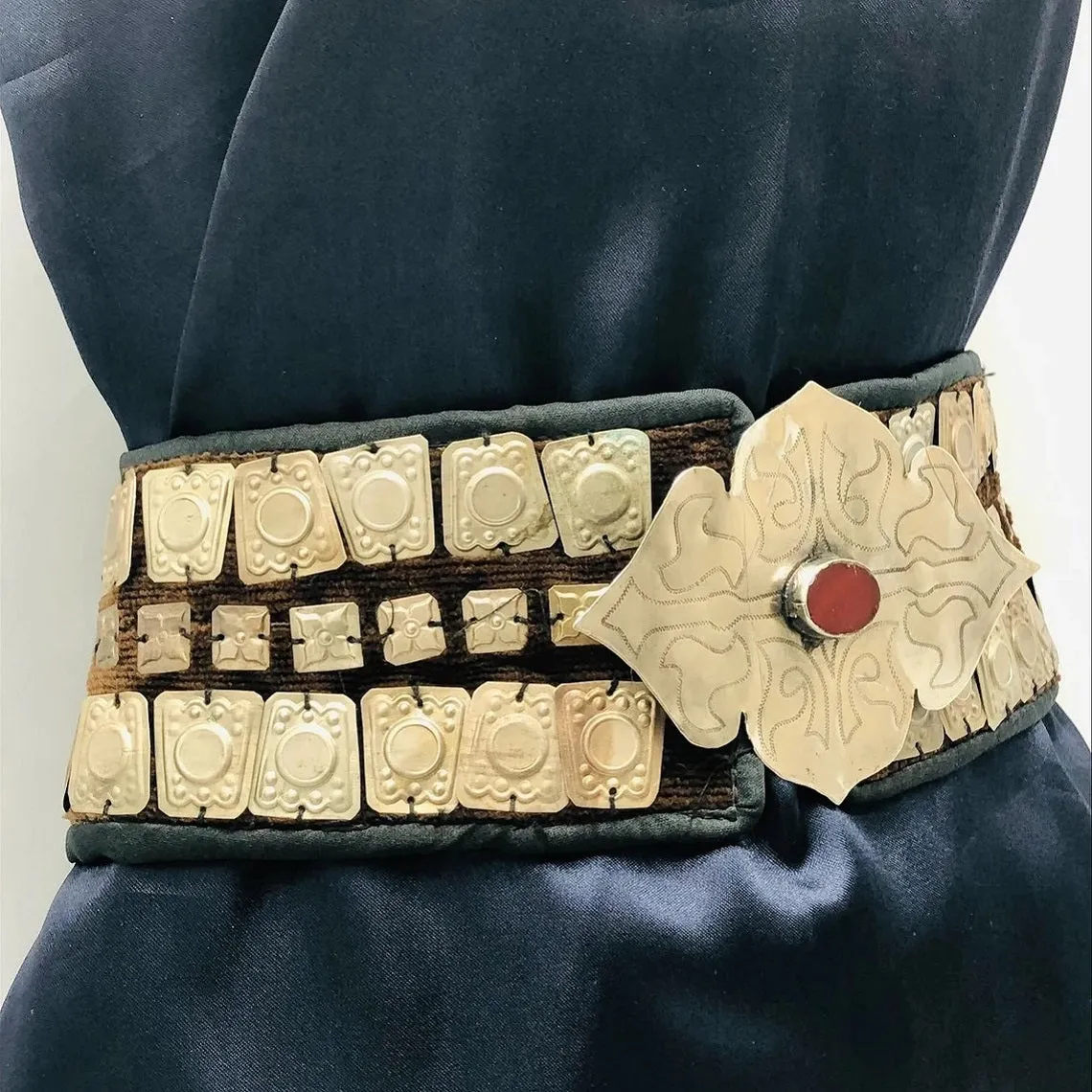 Turkman Belly Belt, Vintage Tribal Belt With Silver Motif